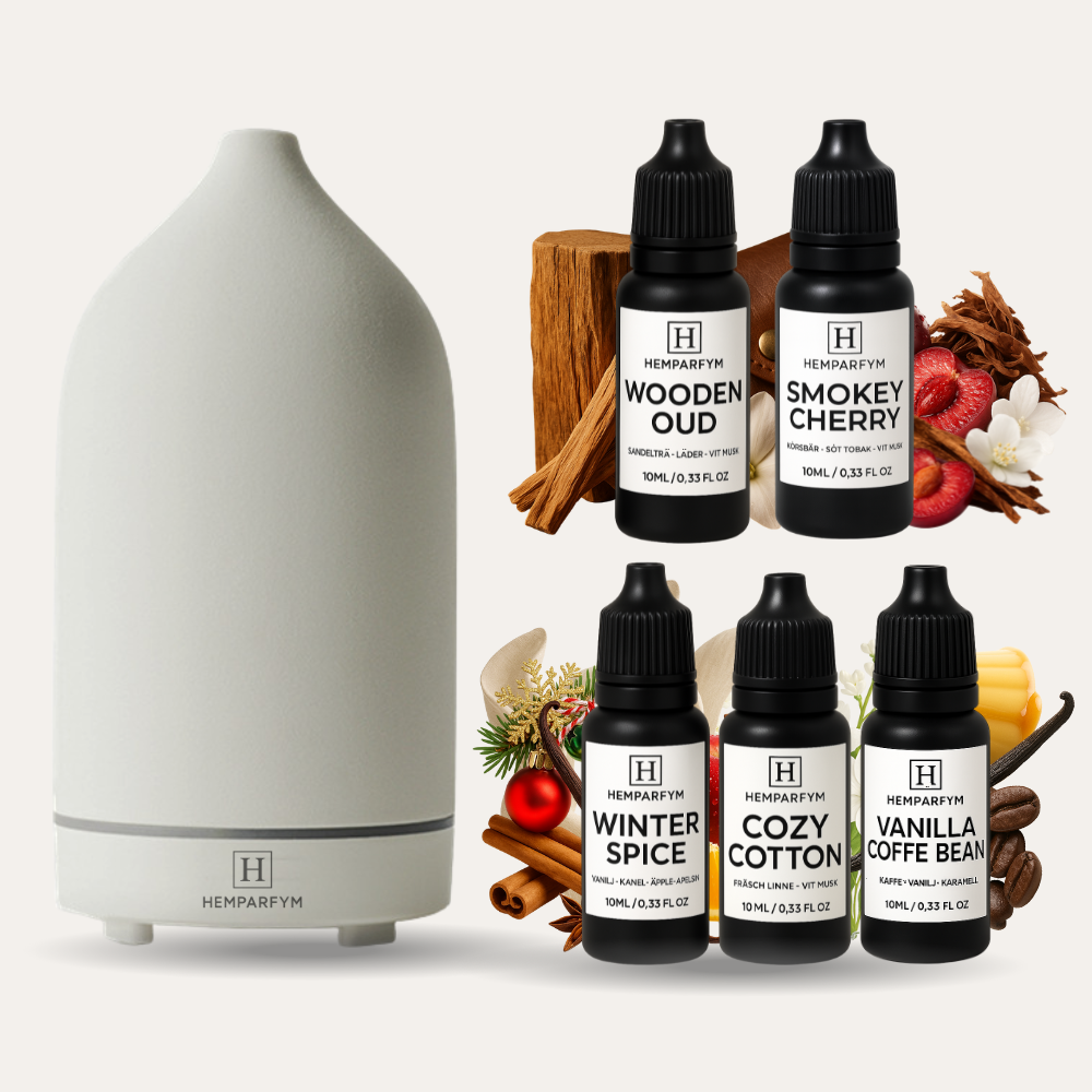 Keramisk vit diffuser med 5 doftoljor | Hemparfym